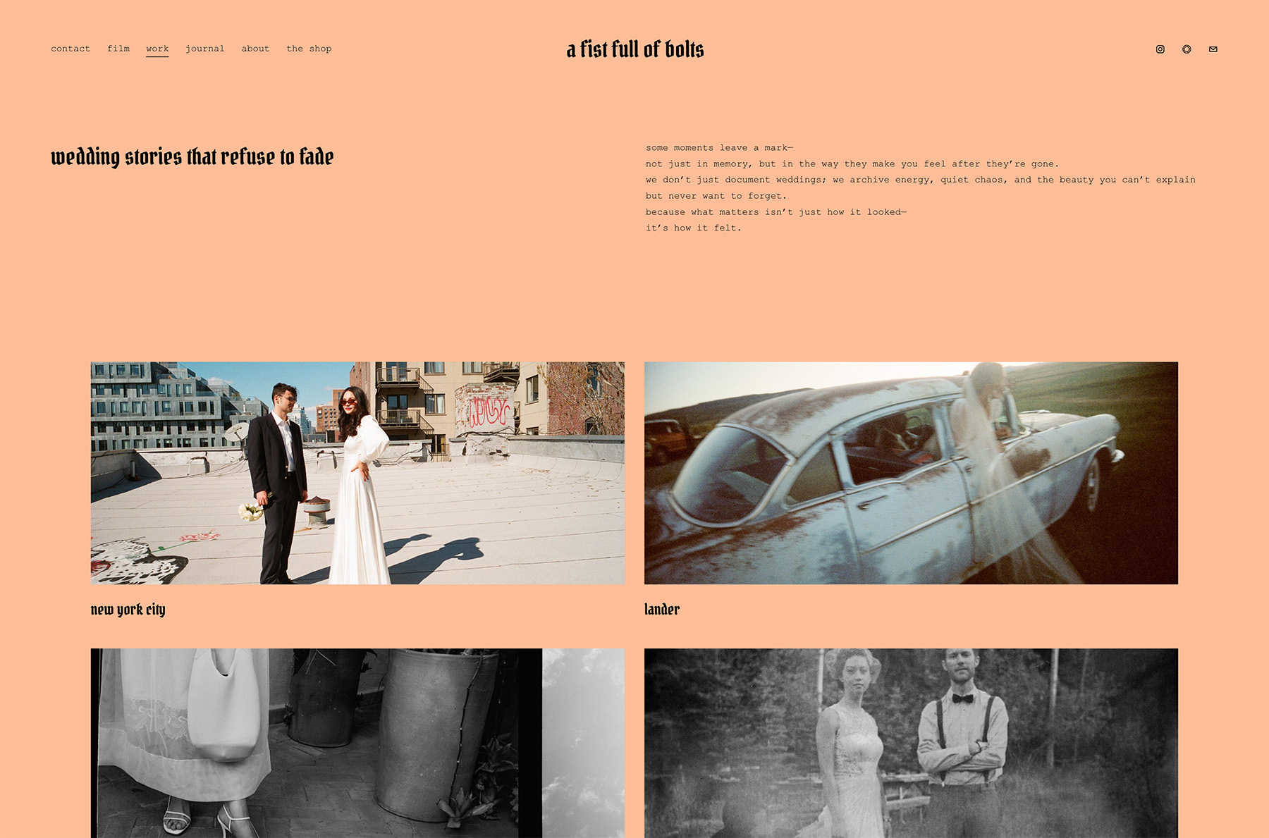 A Fist Full Of Bolts - creative wedding photographer website example