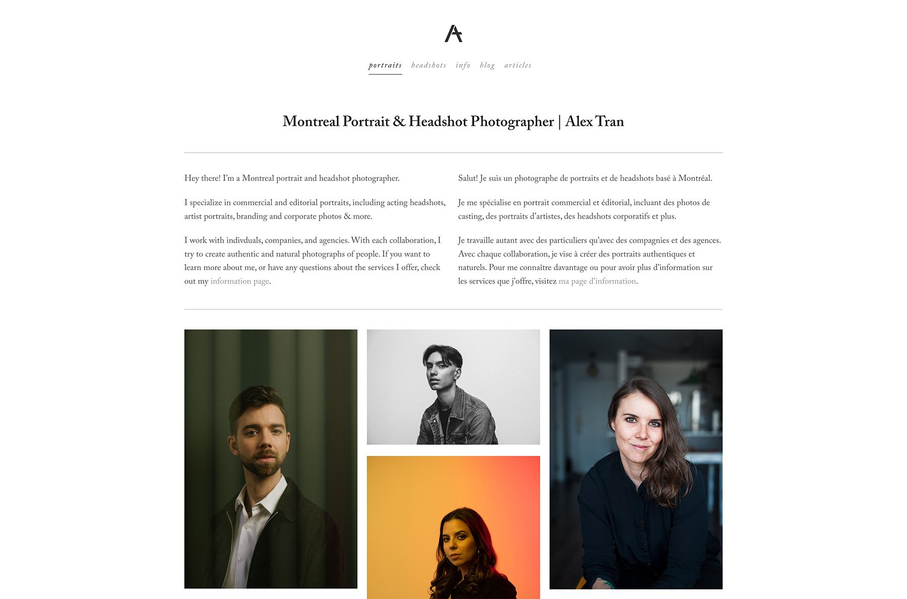 Alex Tran - portrait and headshot photoghpraher website design