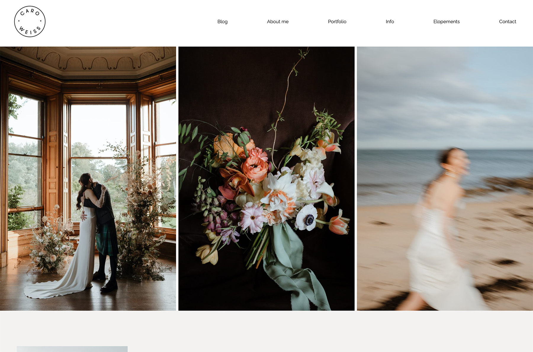 Caro Weiss - Elopement wedding photographer website design example